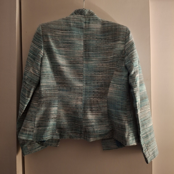 Kasper Women's Blue and Gray Open Front Blazer with Structured Design - Picture 2 of 7